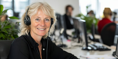 Senior Customer Service Agent Delivering Exceptional Support and Communication Skills with a Smile.の素材
