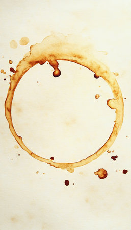 Circular Rings and Coffee Spills Isolated on White Background, Abstract Texture from Unique Stainsの素材
