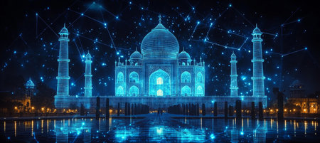 Stunning Digital Render of the Taj Mahal at Sunrise, Showcasing Architectural Beauty and Heritageの素材