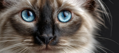 Stunning Portrait of a Balinese Cat with Mesmerizing Blue Eyes in Artistic Studio Lightingの素材