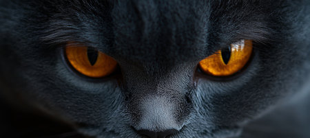 Beautiful British Shorthair Cat with Stunning Amber Eyes Relaxing in a Cozy Indoor Settingの素材