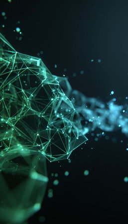 Abstract Green Polygonal Network with Futuristic Data Visualization and Line Art Geometric Shapesの素材