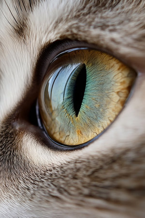 Close-up Gaze of a Majestic Cat, Captivating Eye Detail with Golden Shades and Vertical Pupilの素材