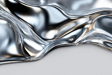 Silver Metallic Reflection Swirl with Molten Chrome Liquid Effect Abstract Design Backgroundsの素材