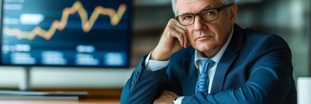 Overworked Finance Expert Analyzing Market Trends Amidst Rising Stock Prices and Investment Stressの素材