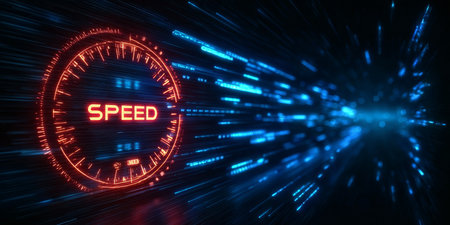 Futuristic Internet Speed Concept Illustration with Download Meter and Data Connection Visualsの素材