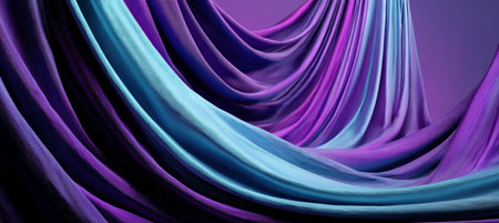 Abstract Waves of Gradient Fabric in Blue and Purple Colors, Modern 3D Rendering Background Designの素材