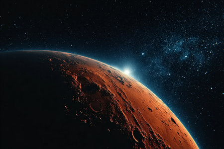 Breathtaking Sunrise Over the Martian Horizon, Capturing the Beauty and Mystery of the Red Planetの素材