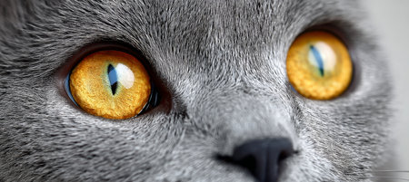 Captivating Close-Up Portrait of a Graceful Grey Cat with Stunning Eyes and Charming Expressionの素材