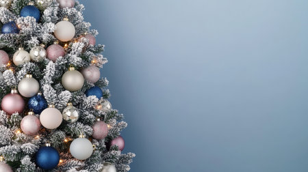 Beautifully Decorated Christmas Tree with Blue and White Baubles for a Magical Holiday Celebrationの素材