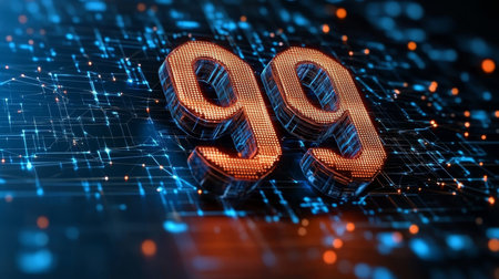 Futuristic Digital Background with Glowing Numbers and Abstract Design for Technology Innovationの素材