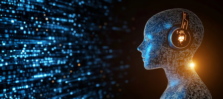 Futuristic Profile of Artificial Intelligence with Cyber Interface and Music in Digital Technologyの素材