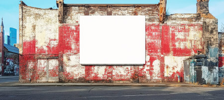 Grungy Urban Cityscape Facade Featuring Crumbling Plasterwork and Bold Billboards for Advertisingの素材