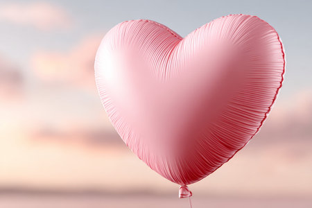 A Beautiful Heart Shaped Balloon Floating in a Soft Pink Sky, Symbolizing Love and Romance Togetherの素材