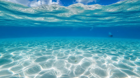 Serene Underwater Scene of Pristine Ocean with Clear Turquoise Water and White Sandy Beachの素材