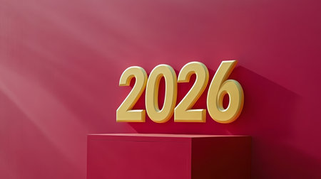 Golden 2026 Numerals on Bright Coral Display, Symbolizing Optimism and Success for the New Yearの素材