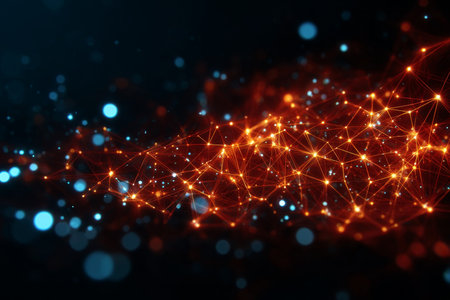 Abstract Technological Network Mosaic with Illuminating Data Streams and Futuristic Designsの素材