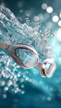 Clear Swim Goggles in Bright Water, Reflecting Cool Surroundings for Aquatic Pursuits and Clarityの素材