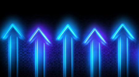 Abstract Blue Technology Advancement Illustration with Innovative Arrows and Success Movement Linesの素材