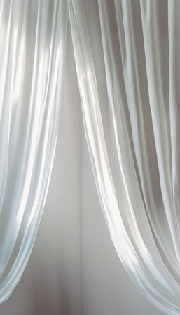 Elegant White Fabric Draped Gracefully, Swaying in the Gentle Breeze, Inviting Calm and Serenityの素材