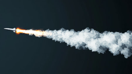 Stunning Futuristic Missile Ascending with a Spectacular Plume in the Sky, Illustrating Aeronauticsの素材