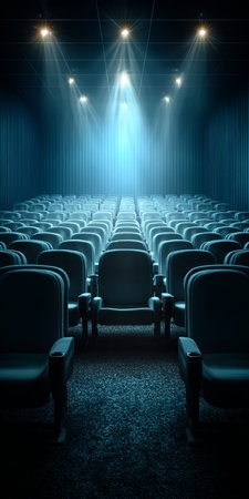 Abandoned Cinematic Theater Hall with Empty Rows of Seats Capturing the Essence of Film Cultureの素材