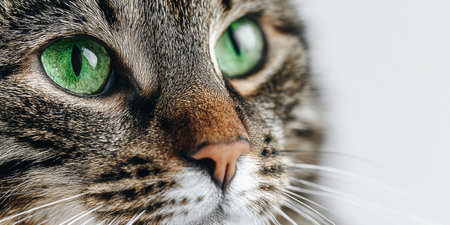 Charming American Shorthair Cat Portrait Captivating Green Eyes, Playful Feline, Domestic Companionの素材