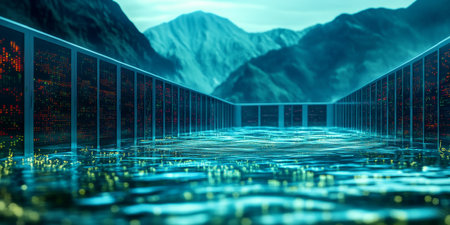 Illuminated Digital Data Infrastructure with Mountain Vistas for Advanced Storage Analysis Solutionsの素材