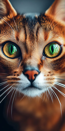 A Captivating Portrait of a Curious Cat with Striking Green Eyes in Soft Natural Light Settingの素材