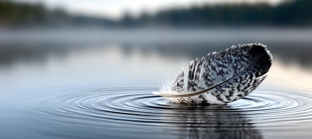 A Beautiful Black and White Feather Soaring Through the Air, Capturing the Essence of Serenityの素材