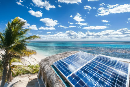 Stunning Solar Power Rooftop Oasis with Breathtaking Ocean Views and Eco-Friendly Energy Solutionsの素材