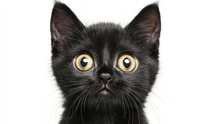 Adorable Havana Brown Kitten with Huge Eyes Stares Intently on Neutral Background, Pet Portraitの素材