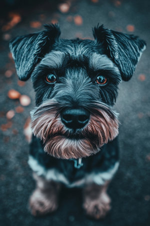 Charming Miniature Schnauzer with Engaging Expression and Whiskers, Ideal for Stock Photography Useの素材