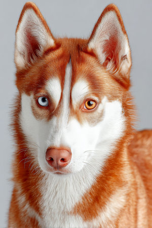 Beautiful Siberian Husky with Stunning Heterochromia Eyes, Captured in Natural Light Outdoorsの素材