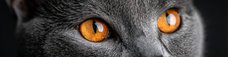 A Serene Portrait of a Gray Chartreux Cat with Striking Amber Eyes Captivatingly Gazing at Youの素材