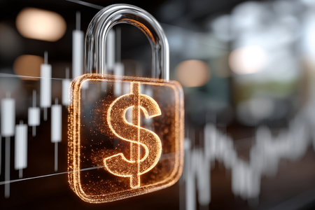 Sophisticated Padlock with US Dollar Symbol Illustration Highlighting Financial Cybersecurity Issuesの素材