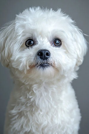 Adorable Close-Up of a Playful Bichon Frise with Bright Eyes, Perfect for Stock Image Collectionの素材