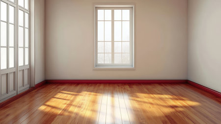 Bright and Airy Apartment Interior Featuring Whitewashed Walls, Hardwood Floors, and Natural Lightの素材