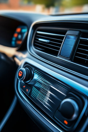 Sleek and Modern Interior Air Conditioner Vent Display in Stylish Car Radio Panel Section Designの素材