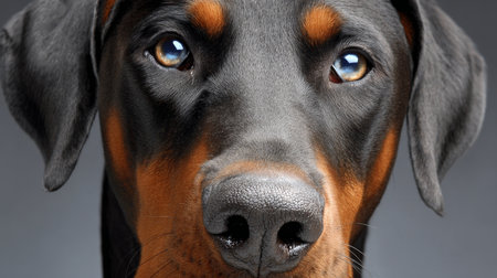 Elegant and Majestic Doberman Pinscher Closeup Portrait Highlighting the Dog s Noble Intelligenceの素材