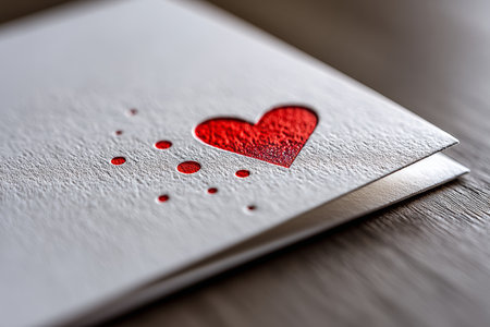Elegant Handcrafted Valentine Card Featuring Paper Heart Cutout on Textured Cardstock Backgroundの素材