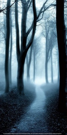 Eerie Forest Path A Misty Journey Through Twisted Trees and Shadows, Unveiling Nature s Dark Beautyの素材