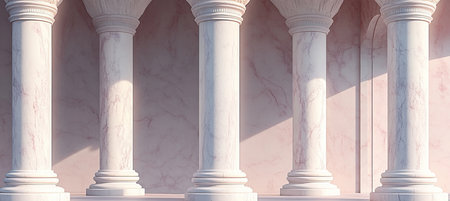 Elegant Row of Marble Columns Bathed in Soft Light, Showcasing Timeless Architectural Beautyの素材