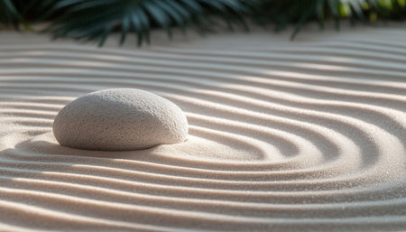 Tranquil Sand Garden A Minimalist Landscape of Stones and Raked Patterns for Meditationの素材