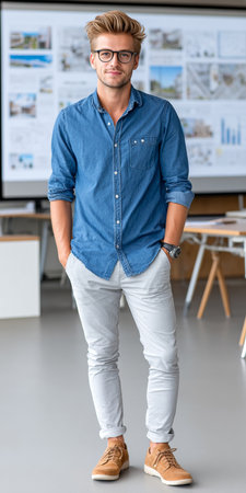 Stylish Professional Analyzing Financial Growth Data in Modern Office with Confidence and Skillの素材