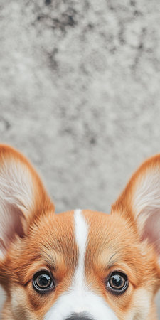 Adorable Corgi Puppy Portrait with Intense Gaze and Fluffy Ears, Perfect for Pet Loversの素材