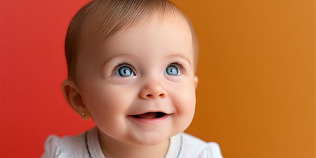 Adorable Baby s Joyful Gaze Captures Innocent Wonderment with Expressive Eyes and Delightful Smileの素材