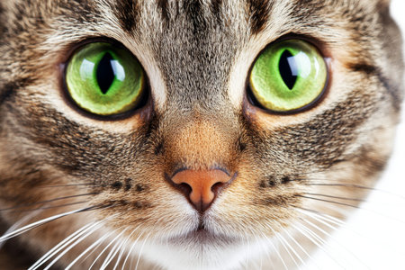 Charming Portrait of a Cat with Striking Green Eyes on a Clear Background for Animal Loversの素材