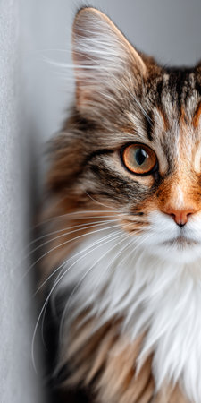 Charming Norwegian Forest Cat with Captivating Green Eyes Curiously Observing Its Surroundingsの素材