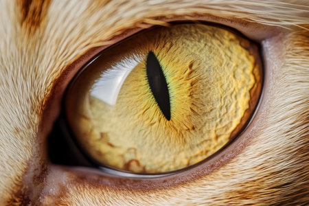 Intense Feline Gaze with Detailed Ginger Fur Surrounding a Brilliant Golden Cat Eye, Horizontal Viewの素材